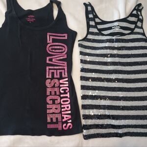 Victoria's Secret Black and Pink Tank Top